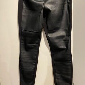 Skinny leg leather front pants in black